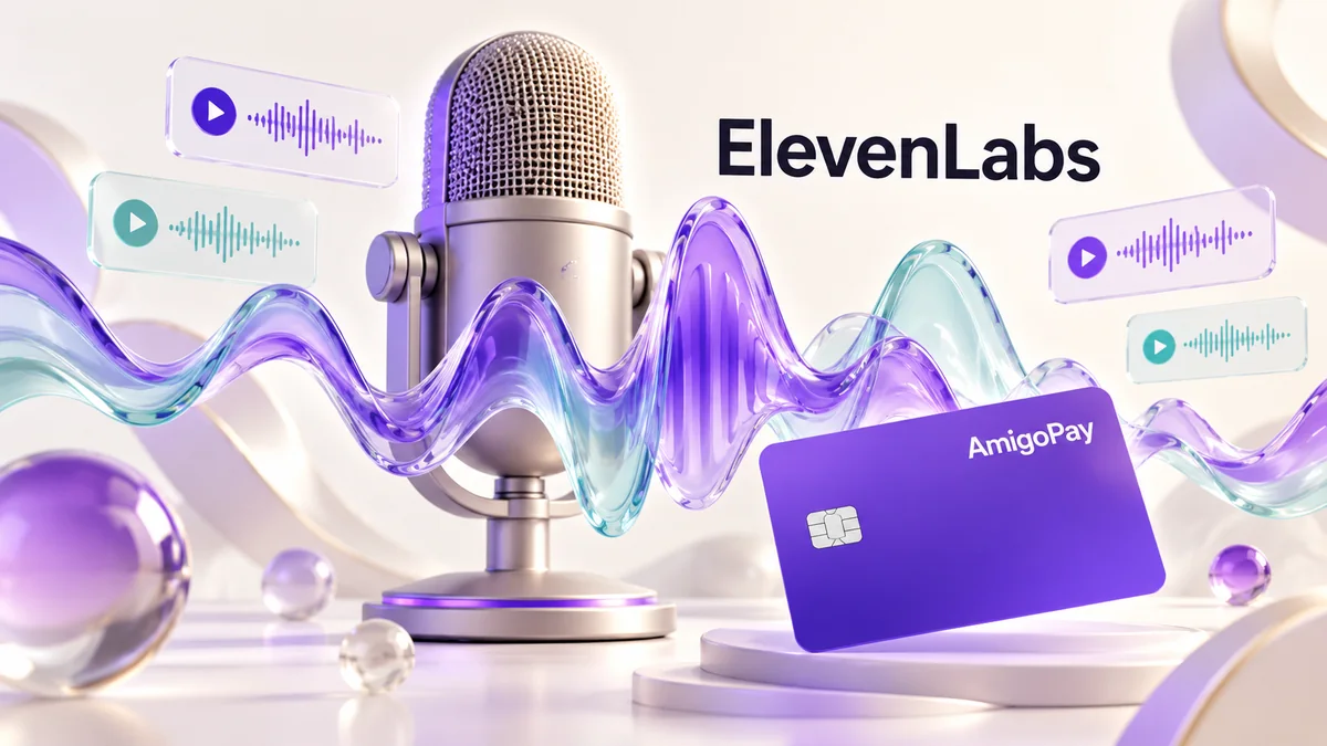 Как оплатить ElevenLabs из России: подписка и кредиты ElevenLabs: микрофон и звуковые волны и виртуальная карта AmigoPay
